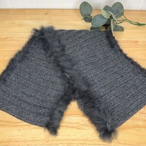Cashmere Rabbit Fur Scarf Grey Circular Knitted Muffler 48" Around Soft
